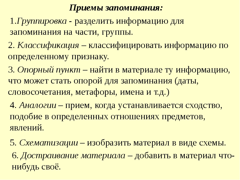 Приемы памяти. Приемы запоминания. Приемы запоминания информации. Приемы запоминания памяти. Приёмы запоминания в психологии.