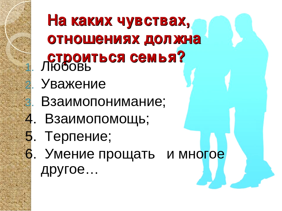 В каких отношениях состоят. На каких чувствах строится семья. На каких чувствах отношениях должна строиться семья. На чем строятся семейные отношения. Любовь взаимопонимание уважение.