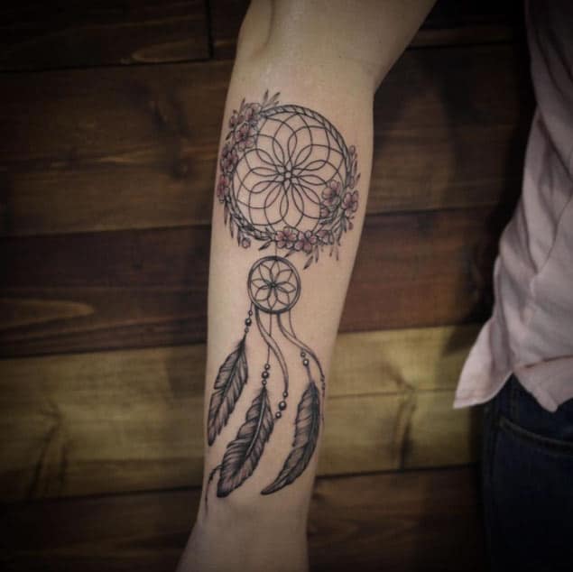 Dreamcatcher with Flowers Tattoo