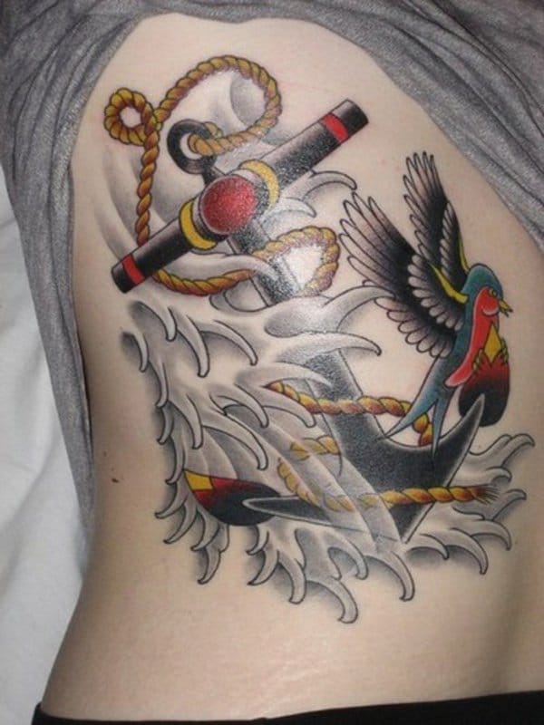 Anchor And Roses On Chest